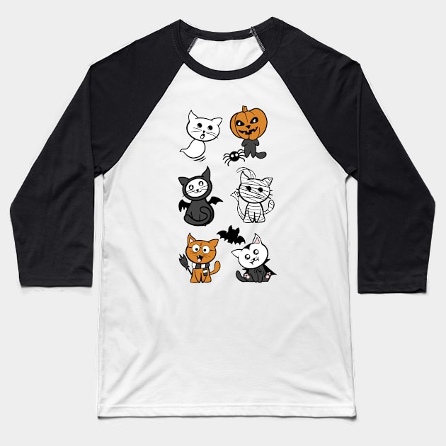 Halloween Cats Party Baseball T-Shirt by emanuelacarratoni